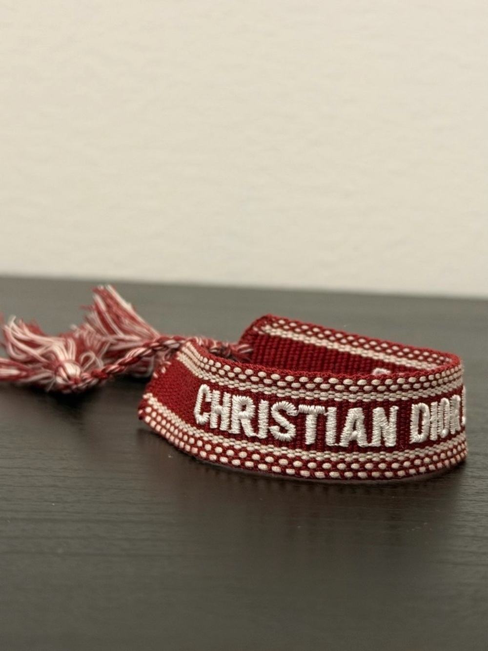 Christian Dior J’adior Red and white cotton Woven Logo Bracelet